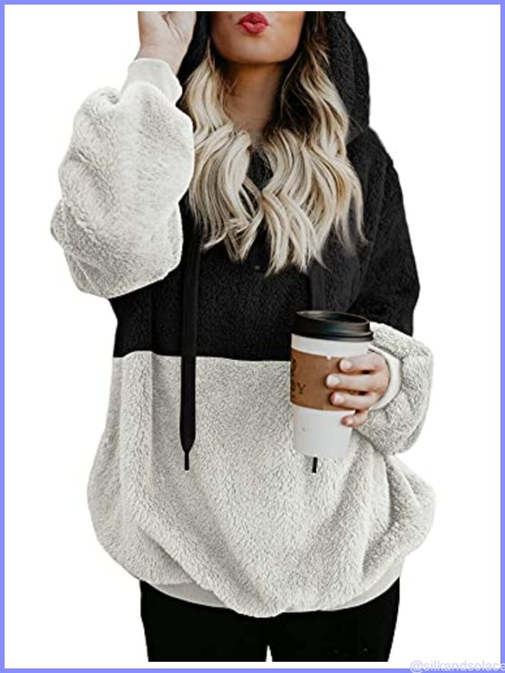 Oversized Sherpa Pullover Hoodie Fuzzy Fleece Half Zip Casual Loose Hooded